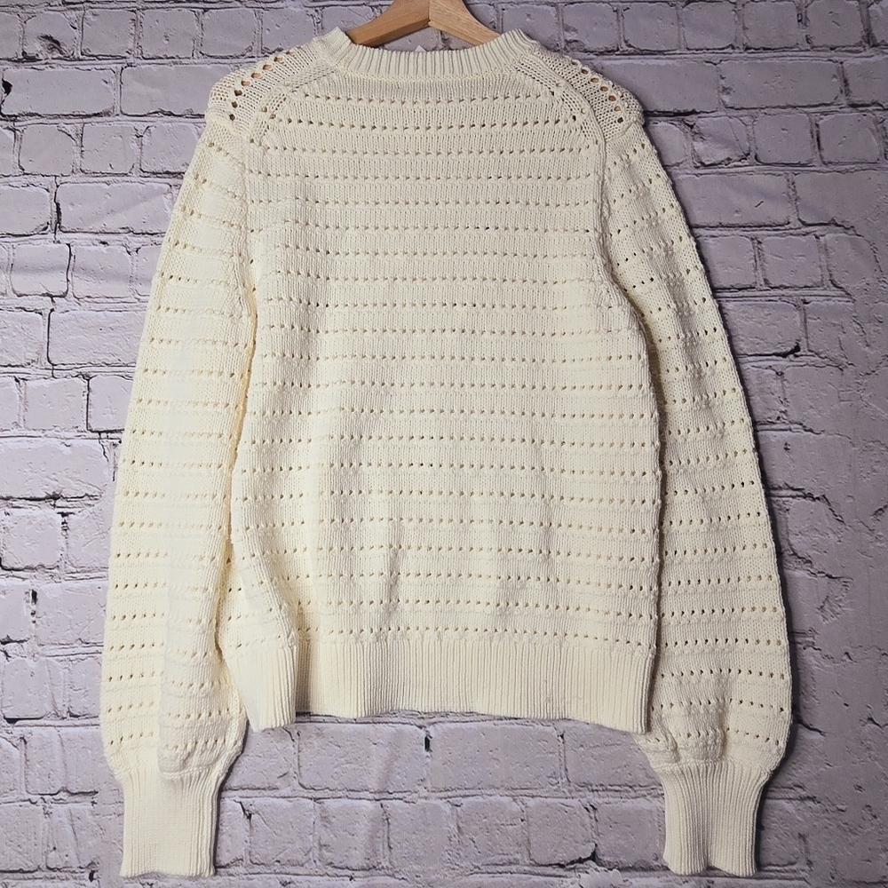 J Crew Balloon Sleeve Pointelle Sweater Cream Off-White Cotton Blend NWT Size L - Picture 7 of 11